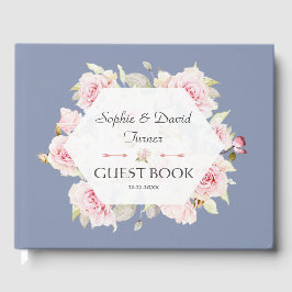 Hübsch Blush Floral Geometric Dusty Blue Wedding Gästebuch