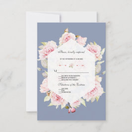 Hübsch Blush Floral Geometric Dusty Blue Wedding RSVP Karte