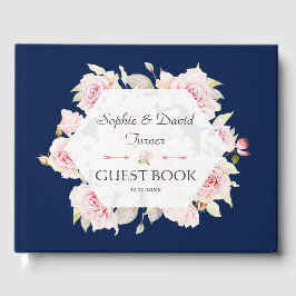 Hübsch Blush Floral Geometric Navy Blue Wedding Gästebuch