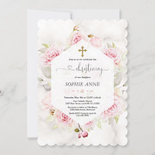 Hübsch Blush Floral Girl Christening Calligraphy Einladung