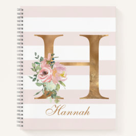 Hübsch Blush Floral Gold Foil Letter H Monogramm Notizbuch