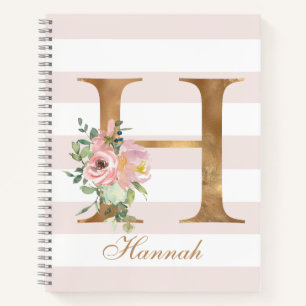 Hübsch Blush Floral Gold Foil Letter H Monogramm Notizbuch