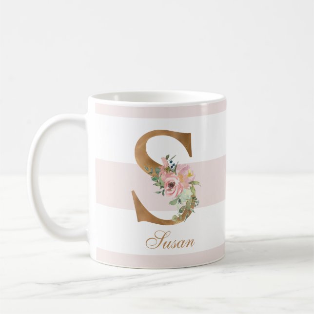 Hübsch Blush Floral Gold Foil Letter S Monogramm Kaffeetasse (Links)