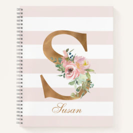 Hübsch Blush Floral Gold Foil Letter S Monogramm Notizbuch