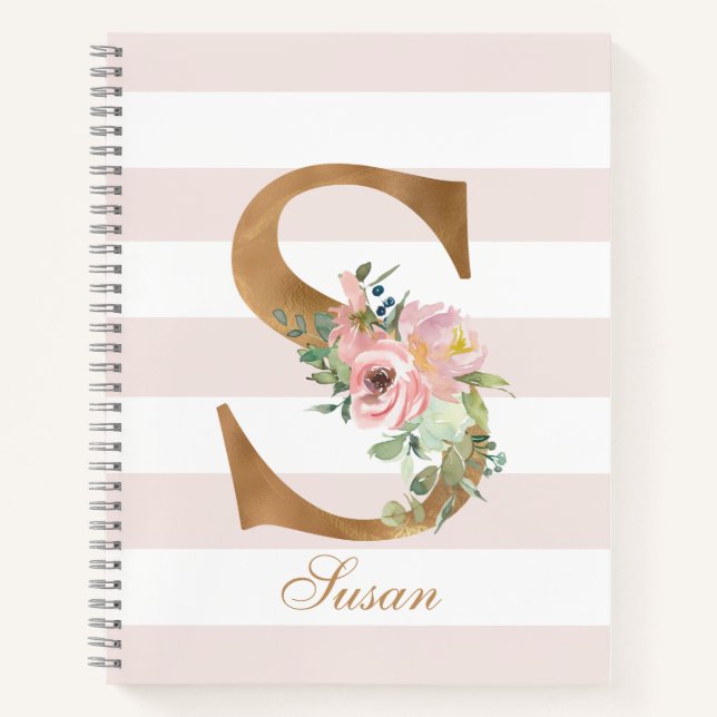 Hübsch Blush Floral Gold Foil Letter S Monogramm Notizbuch (Vorderseite)
