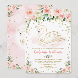Hübsch Blush Floral Swan Princess Girl Babydusche Einladung