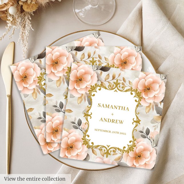 Hübsch Blush Gold Hochzeitspapier Napkins Serviette (Pretty Blush Gold Wedding Paper Napkins)