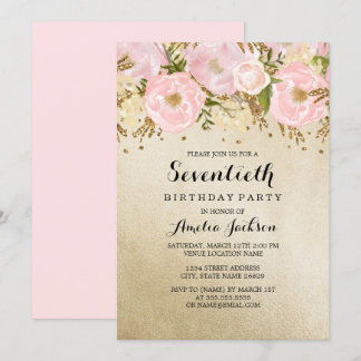 Hübsch Blush Gold Pink Floral 70. Geburtstag Einladung