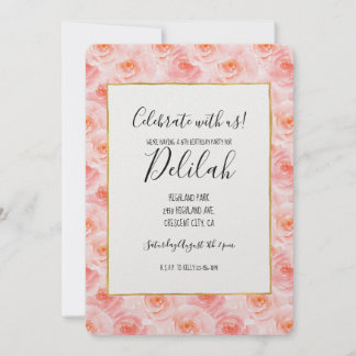 Hübsch Blush Pink Aquarellfarben Rose Geburtstag Einladung