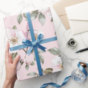 Hübsch Blush Pink Brautparty Weiße Blume Geschenkpapier