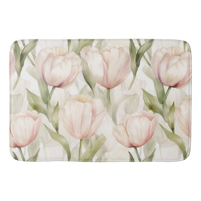 Hübsch Blush Pink Creme Tulips Floral Badematte (Vorderseite)