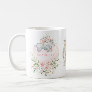 Hübsch Blush Pink Floral Baby Elephant Girl Foto Kaffeetasse