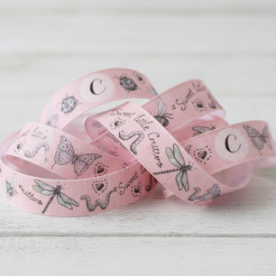 Hübsch Blush Pink Girly Insect Monogram Baby Girl Ripsband