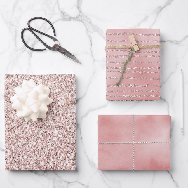 Hübsch Blush Pink Glitzer Geschenkpapier Set (Vorderseite)
