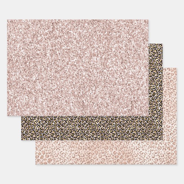 Hübsch Blush Pink Glitzer Gold Leopard Geschenkpapier Set (Set)