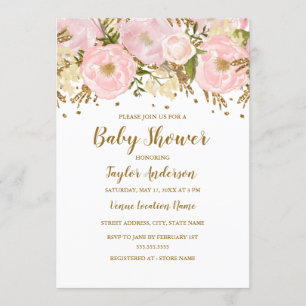 Hübsch Blush Pink Gold Floral Baby Dusche Einladung