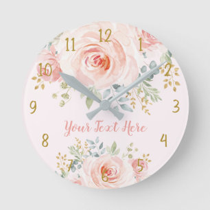 Hübsch Blush Pink Gold Rose Bloral Runde Wanduhr