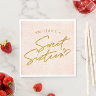 Hübsch Blush Pink & Gold Sweet 16 Party Serviette
