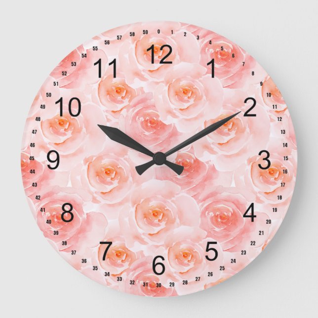 Hübsch Blush Pink Rose Große Wanduhr (Vorderseite)