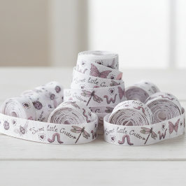 Hübsch Blush Pink & Sage Girly Insekt Monogramm Ripsband