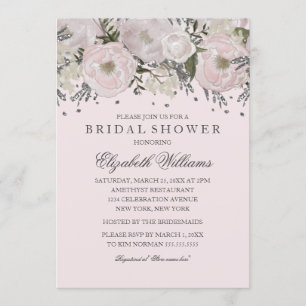 Hübsch Blush Pink Silver Blume Brautparty Einladung