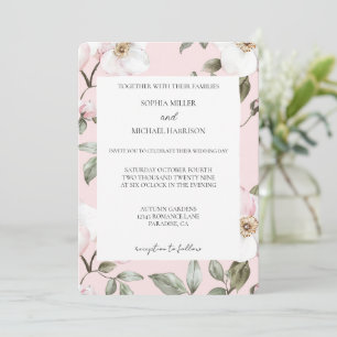 Hübsch Blush Pink Weiße Blume Hochzeit Einladung