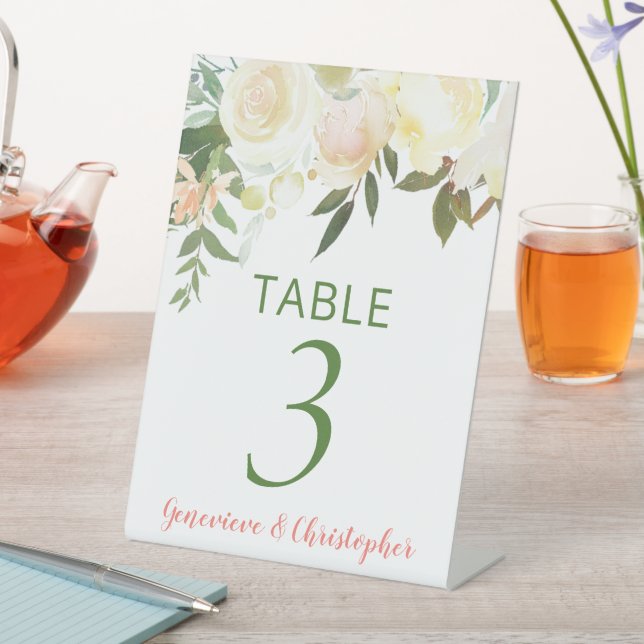 Hübsch Boho Creme Rose Hochzeit Tischnummer Zeiche Sockelschild (In Situ)