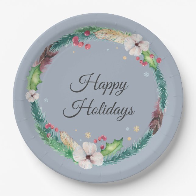 Hübsch Boho Holiday Wreath Pappteller (Vorderseite)