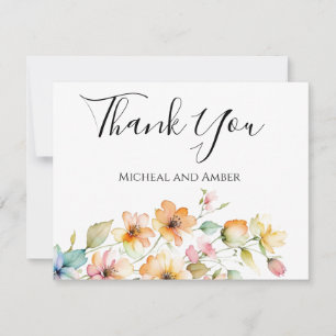 Hübsch Boho Orange Pink Aquarell Wildblumen Dankeskarte