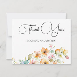 Hübsch Boho Orange Pink Aquarell Wildblumen Dankeskarte