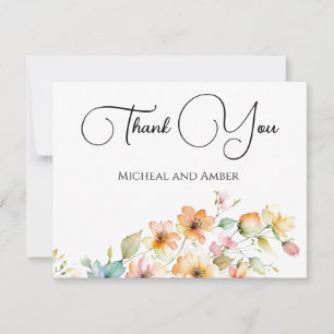 Hübsch Boho Orange Pink Aquarell Wildblumen Dankeskarte