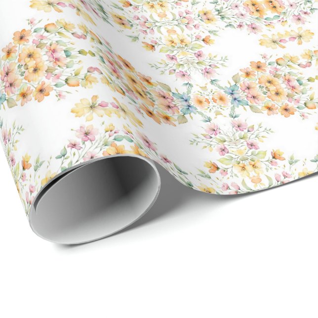 Hübsch Boho Orange Pink Aquarell Wildblumen Geschenkpapier (Rolleneckpunkt)