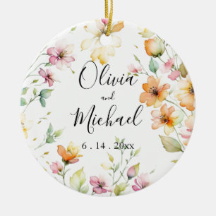 Hübsch Boho Orange Pink Aquarell Wildblumen Keramik Ornament