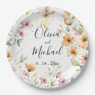 Hübsch Boho Orange Pink Aquarell Wildblumen Pappteller
