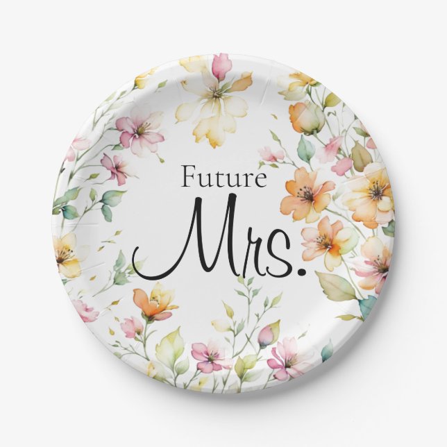 Hübsch Boho Orange Pink Aquarell Wildblumen Pappteller (Vorderseite)