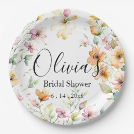 Hübsch Boho Orange Pink Aquarell Wildblumen Pappteller