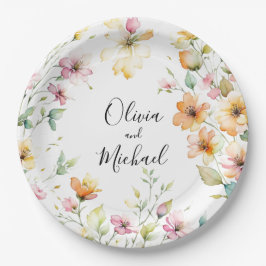 Hübsch Boho Orange Pink Aquarell Wildblumen Pappteller