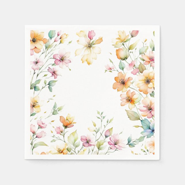 Hübsch Boho Orange Pink Aquarell Wildblumen Serviette (Vorderseite)