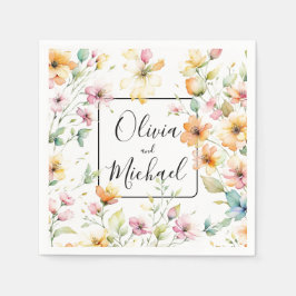 Hübsch Boho Orange Pink Aquarell Wildblumen Serviette