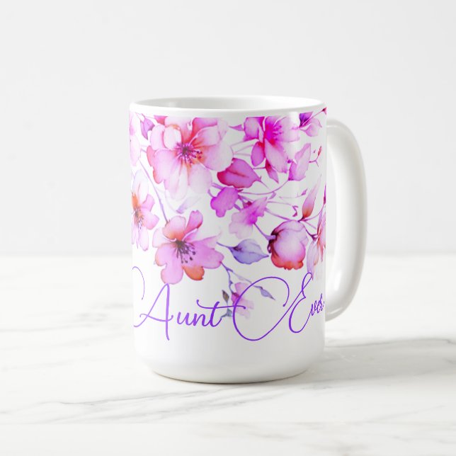 Hübsch Boho Pink Wasserfarbe Wildblume Beste Tante Kaffeetasse (VorderseiteRechts)