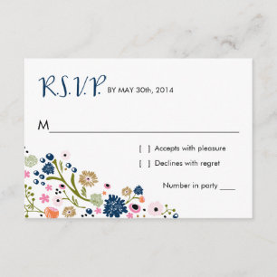 Hübsch Bouquet Floral R S V P Replik Card Navy RSVP Karte