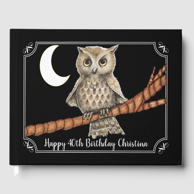 Hübsch-braun-blaue Nekklettenmoon mit weißem Rahme Gästebuch (Vorderseite)