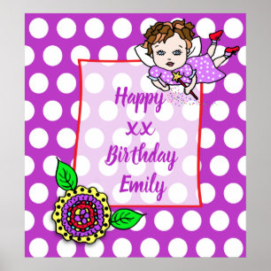 Hübsch Brown Hair Fairy Girl Happy Birthday Poster