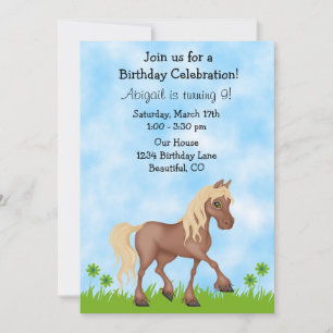 Hübsch Brown Horse Girls zum Geburtstag Einladung