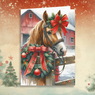 Hübsch Brown Horse in Red Bow Weihnachten Karte