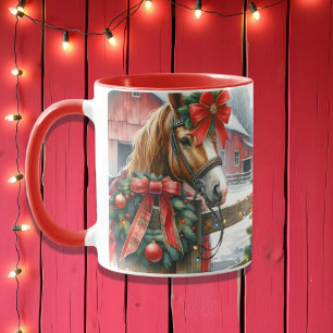Hübsch Brown Horse in Red Bow Weihnachten Tasse