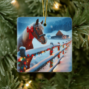 Hübsch Brown Horse mit Bow Weihnachten Personalisi Keramikornament