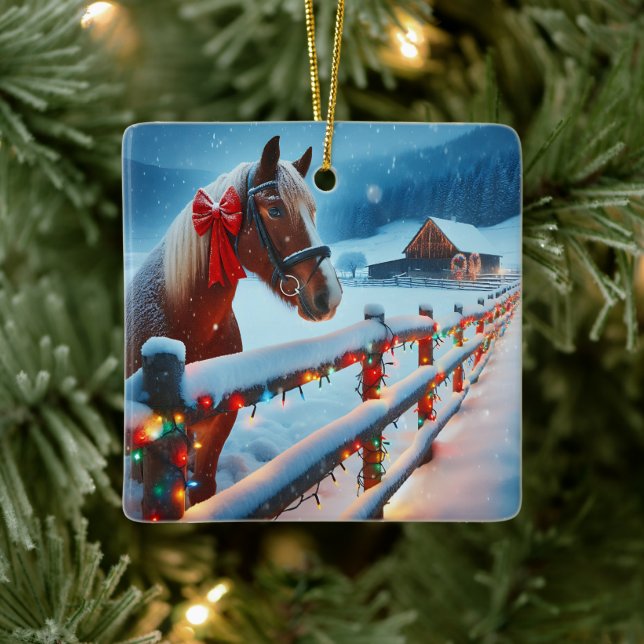 Hübsch Brown Horse mit Bow Weihnachten Personalisi Keramikornament (Baum)