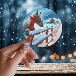 Hübsch Brown Horse mit Bow Weihnachten Runder Aufkleber