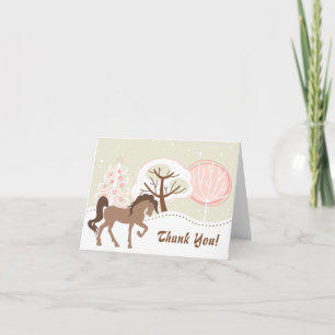 Hübsch Brown Horse Snowy Pink Winter Vielen Dank Dankeskarte